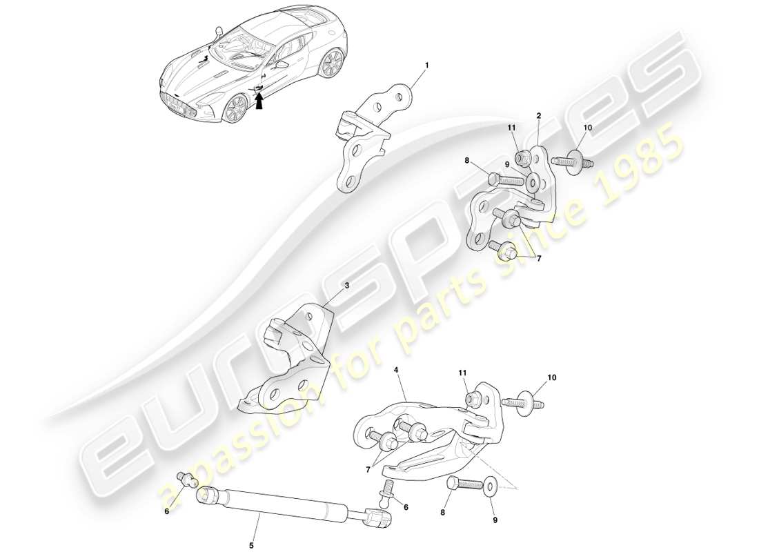 aston martin one-77 (2011) cerniere della porta anteriore diagramma delle parti
