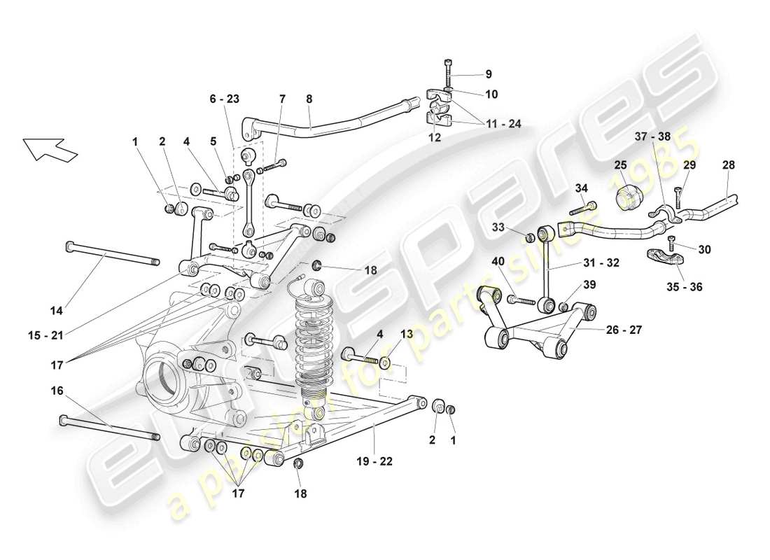 lamborghini lp640 coupe (2010) diagramma della parte del braccio oscillante posteriore