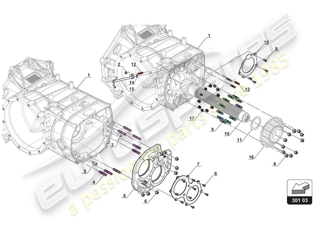 lamborghini gt3 (2017) schema delle parti della scatola della trasmissione
