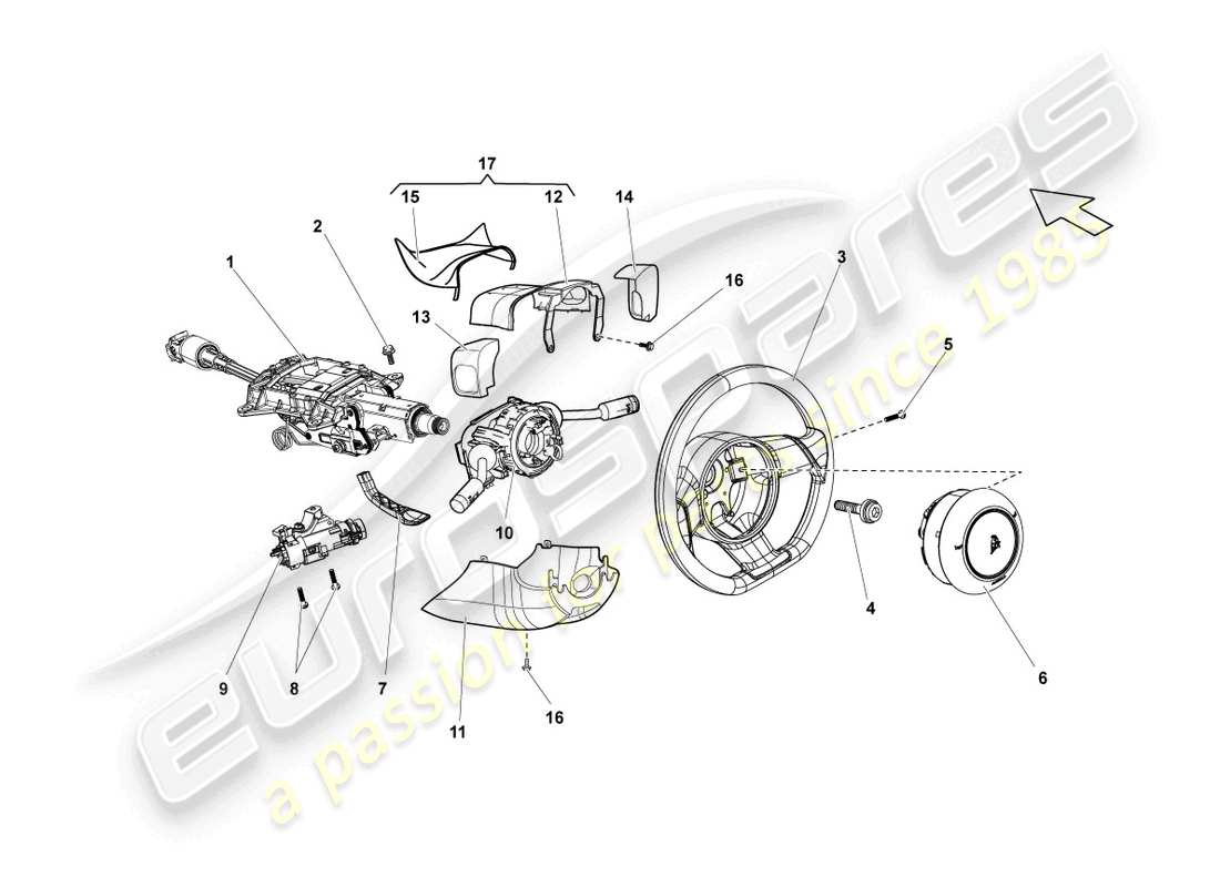 lamborghini lp550-2 spyder (2011) diagramma delle parti del piantone dello sterzo