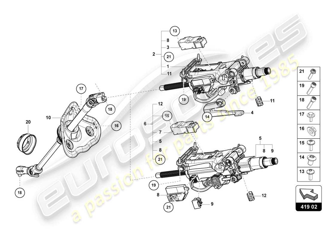lamborghini urus (2022) piantone dello sterzo con parti di attacco diagramma delle parti