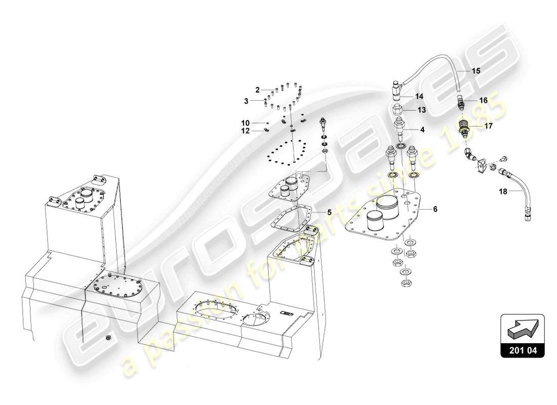 lamborghini super trofeo evo 2 (2022) valvole del carburante lato sinistro schema delle parti