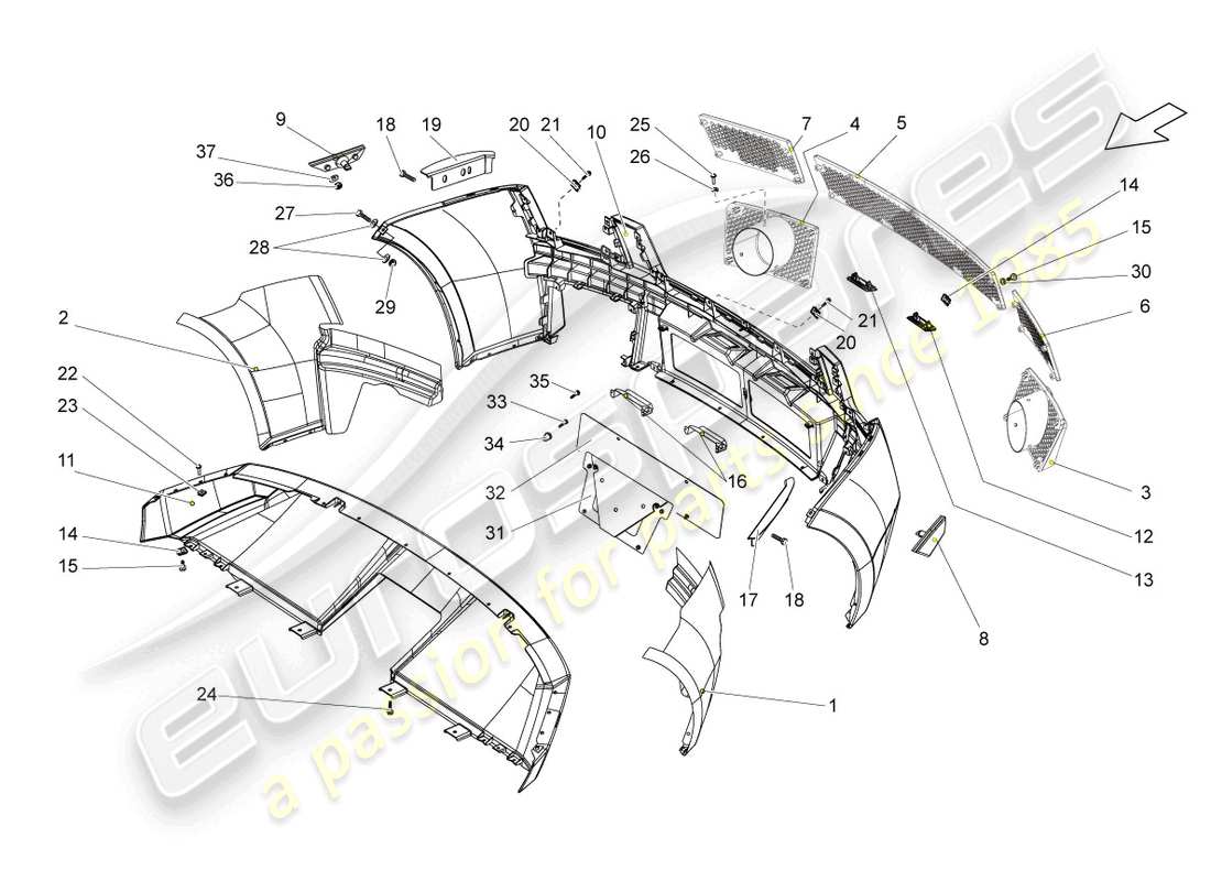 lamborghini gallardo coupe (2005) schema delle parti paraurti posteriore