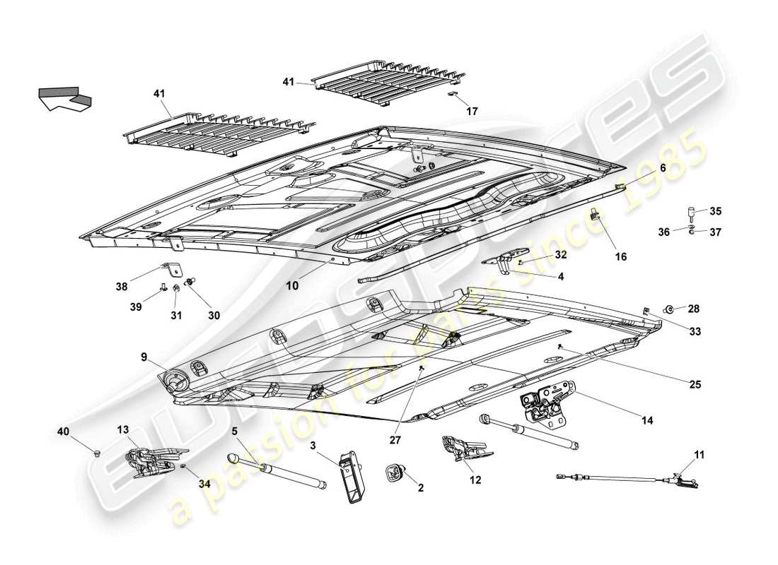 lamborghini gallardo coupe (2005) schema delle parti del coperchio posteriore