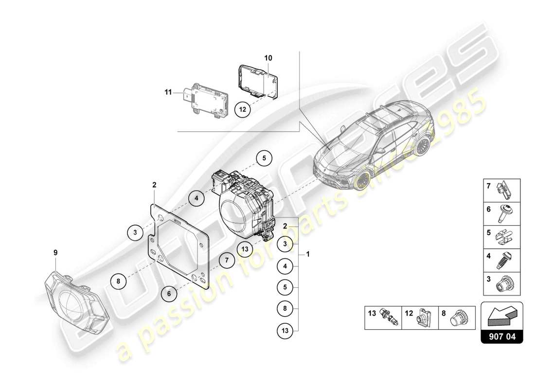 lamborghini urus (2022) sensore radar diagramma delle parti