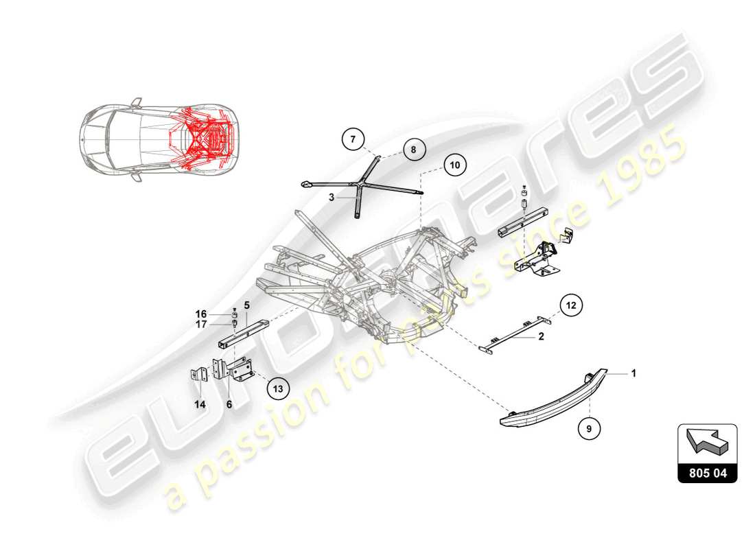lamborghini super trofeo evo (2018) elementi esterni del telaio posteriore schema delle parti