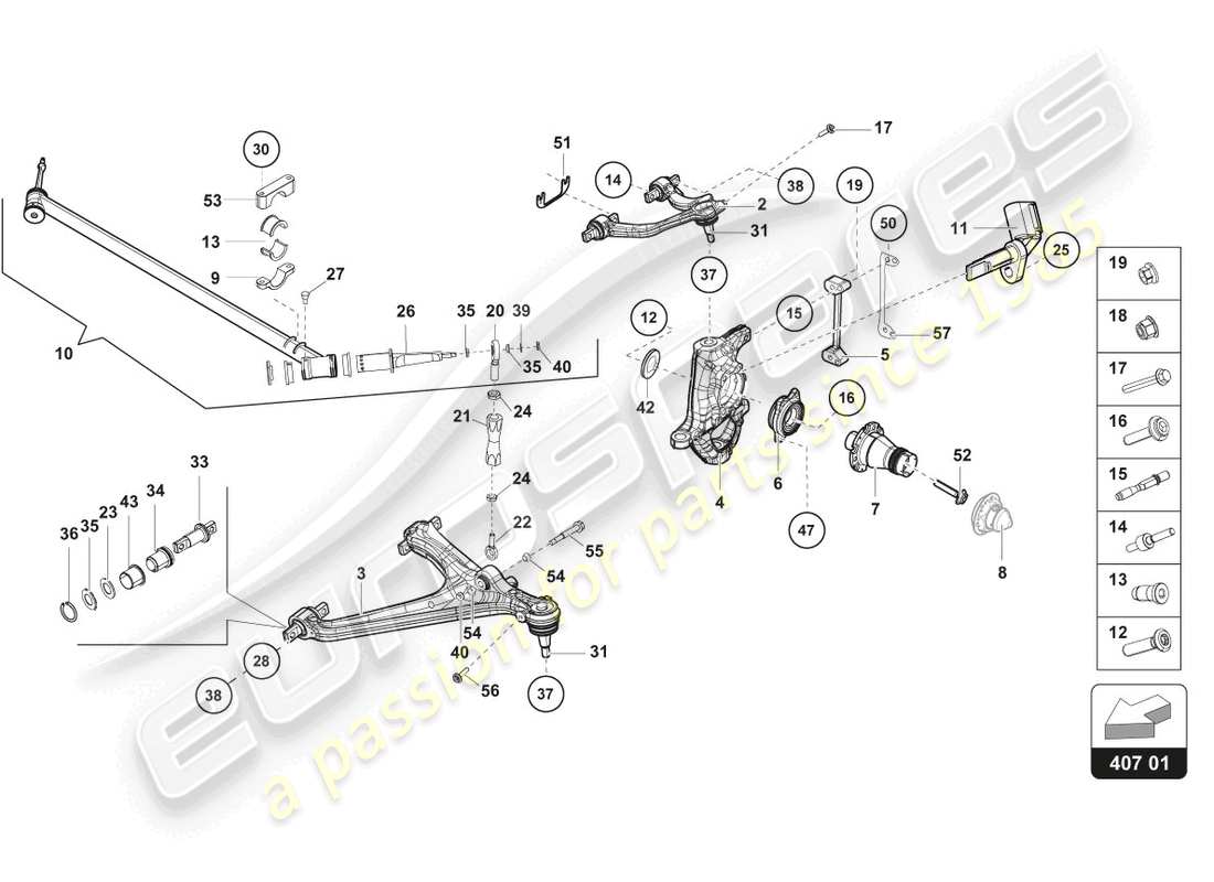 lamborghini super trofeo evo 2 (2022) diagramma delle parti dei bracci anteriori