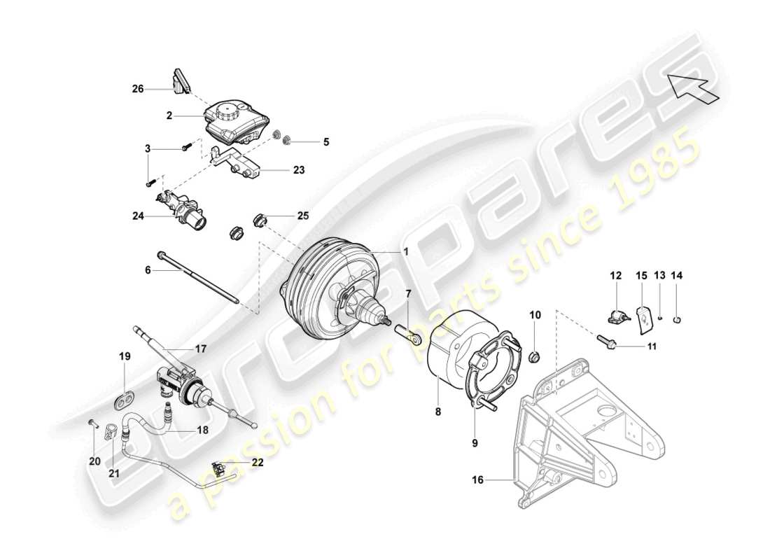 lamborghini lp550-2 spyder (2010) diagramma delle parti del servofreno