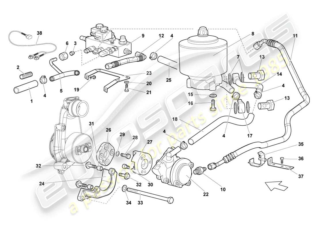 lamborghini reventon impianto idraulico e contenitore fluidi con connect. pezzi schema delle parti