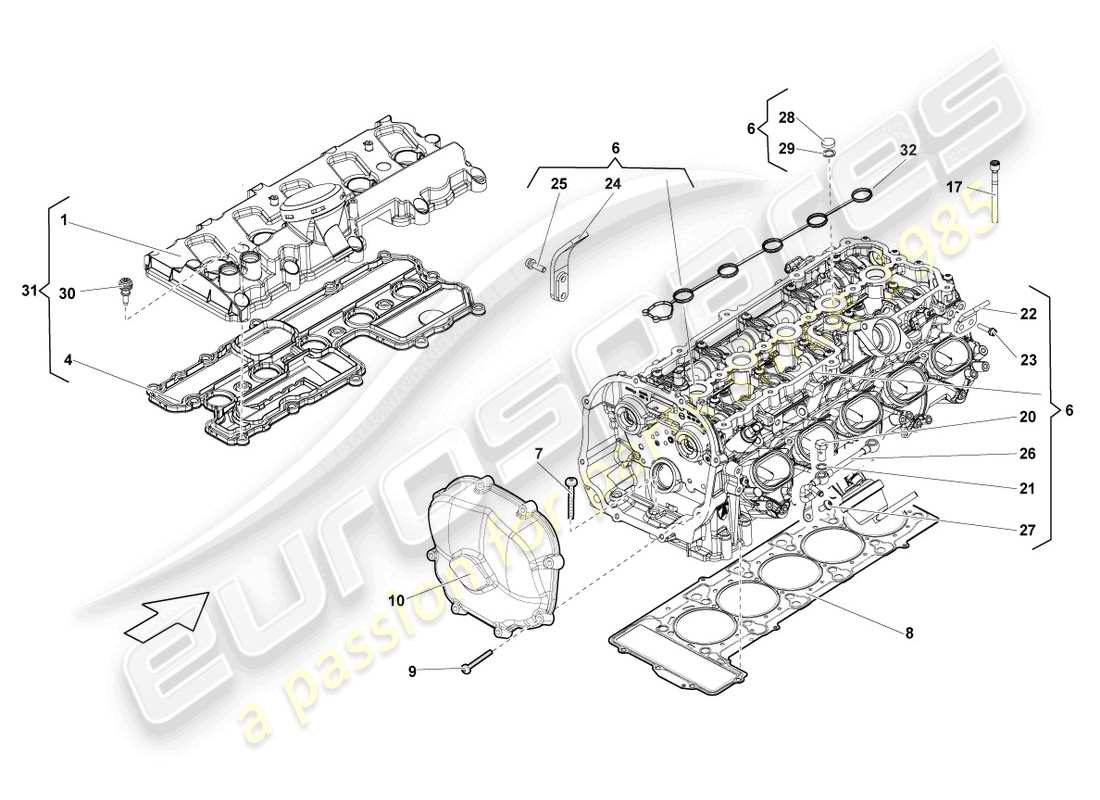 lamborghini lp550-2 spyder (2011) cilindri a testa completa 6-10 schema delle parti