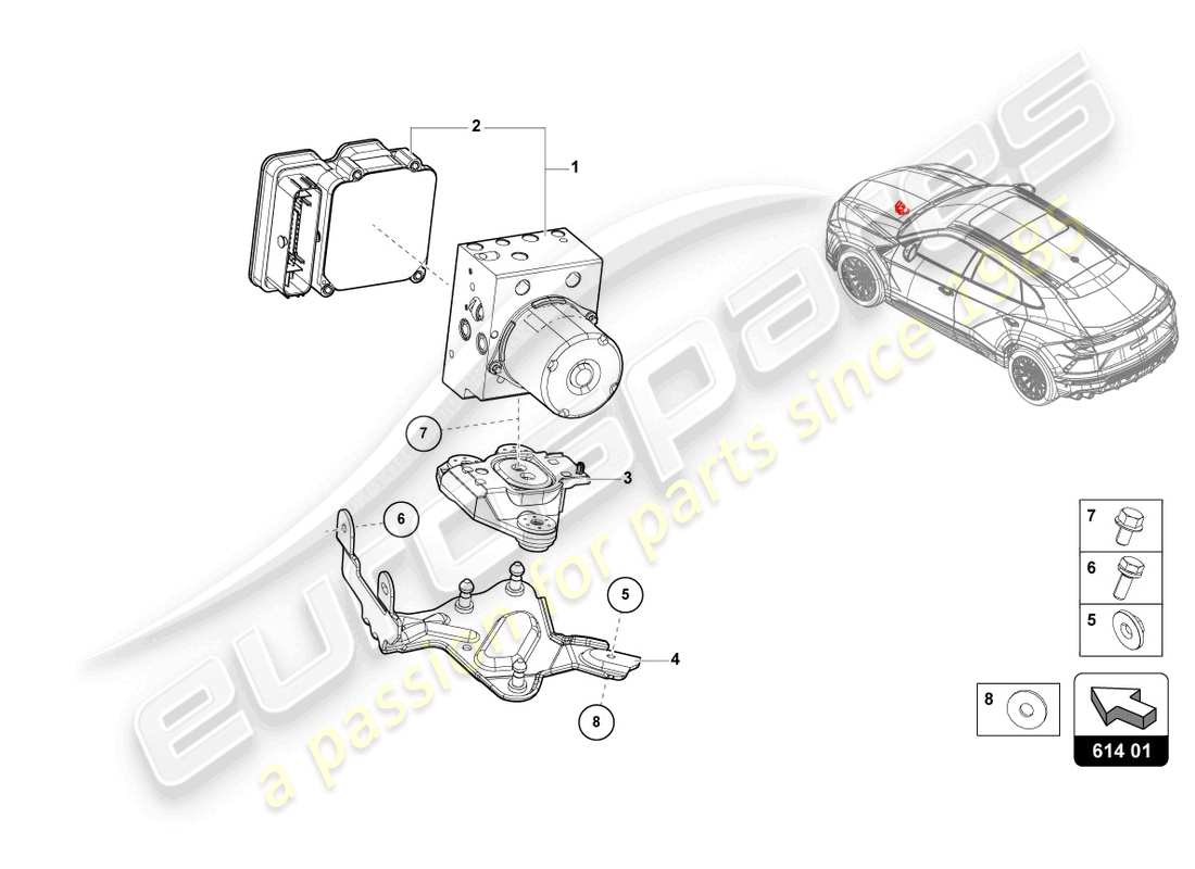 lamborghini urus (2020) centralina abs con centralina diagramma delle parti