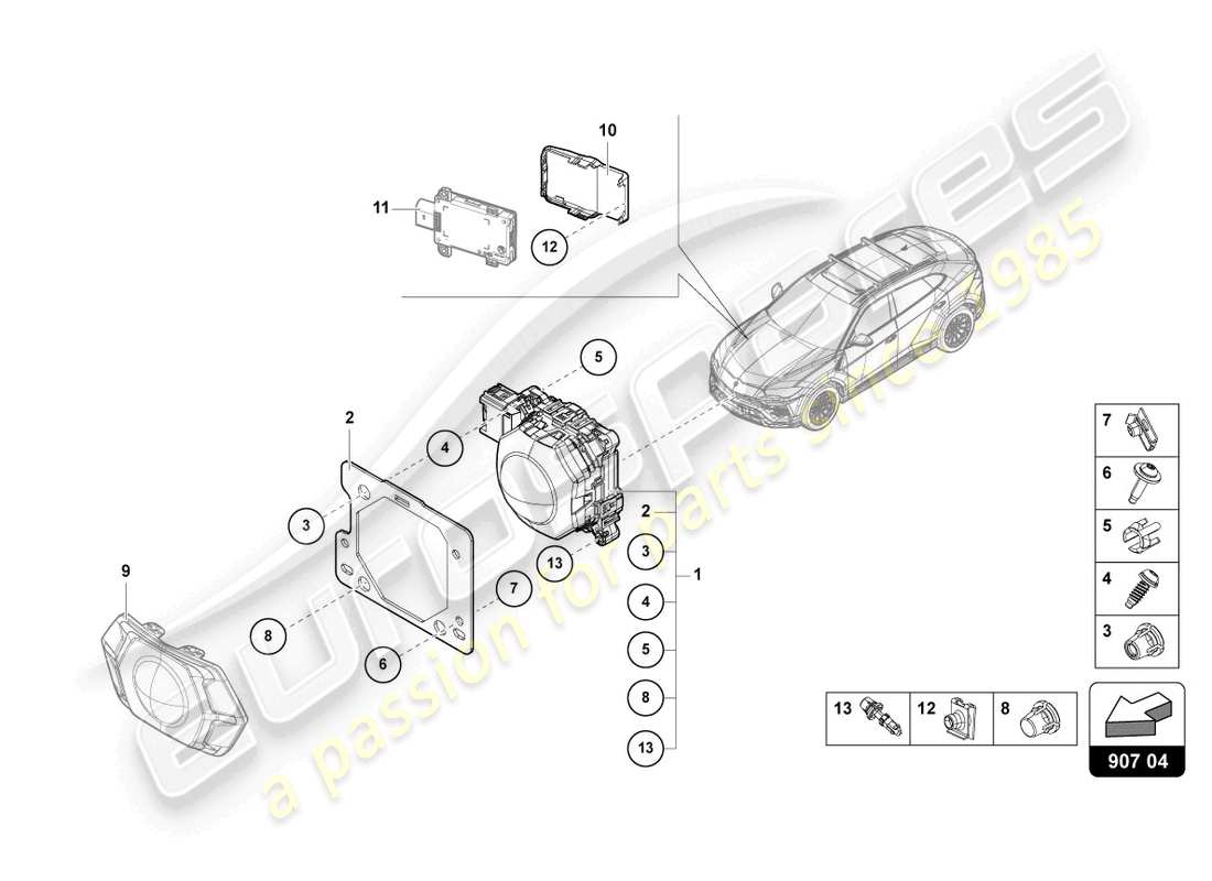 lamborghini urus (2021) sensore radar diagramma delle parti