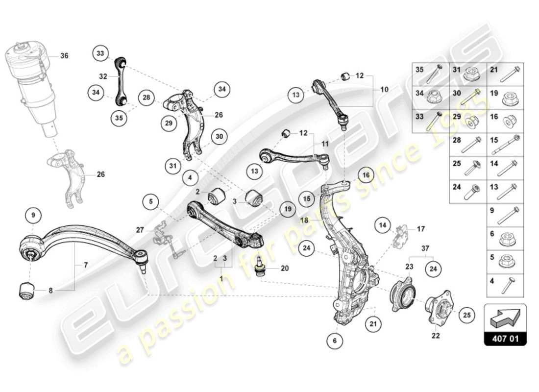 lamborghini urus (2020) sospensione anteriore diagramma delle parti