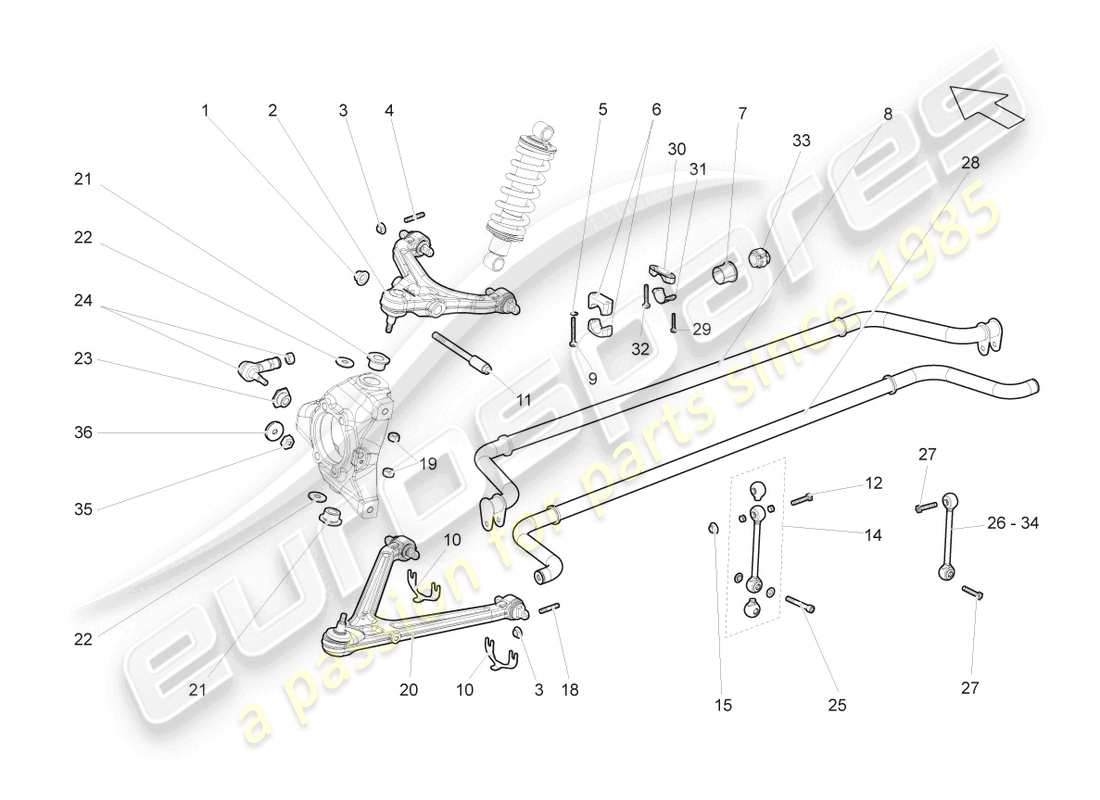 lamborghini gallardo coupe (2004) schema delle parti assale anteriore