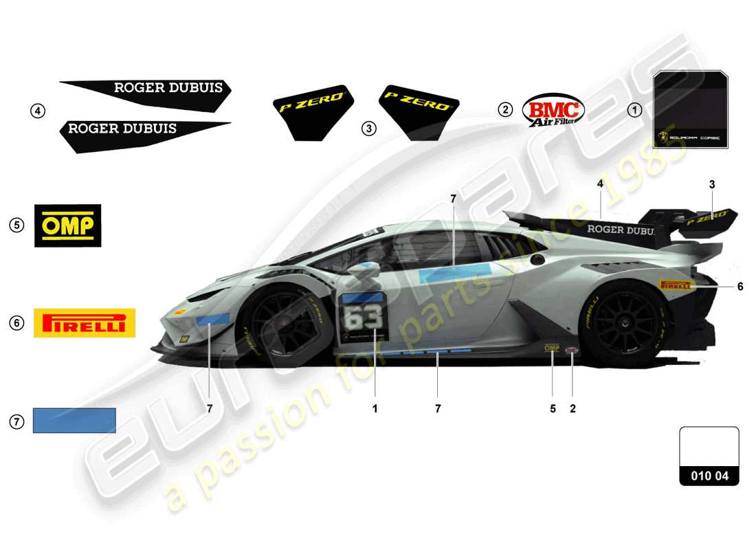 lamborghini super trofeo evo 2 (2022) adesivi schema delle parti