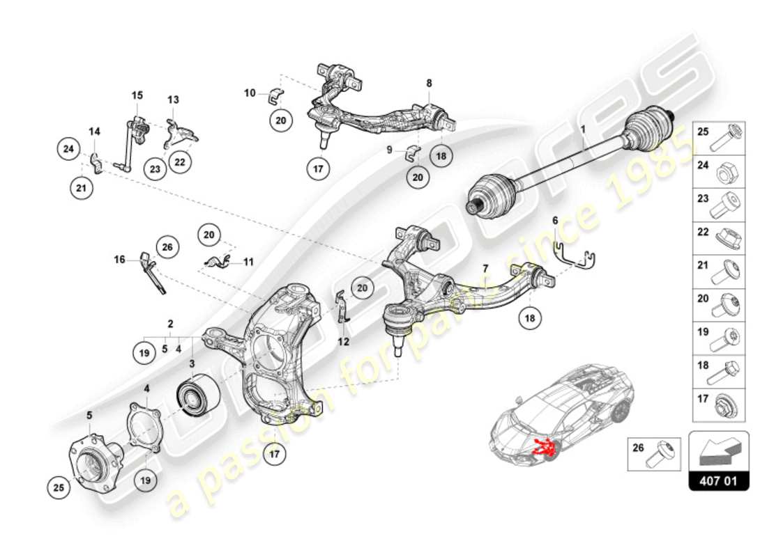 lamborghini revuelto coupe (2024) diagramma delle parti dell'albero dell'asse