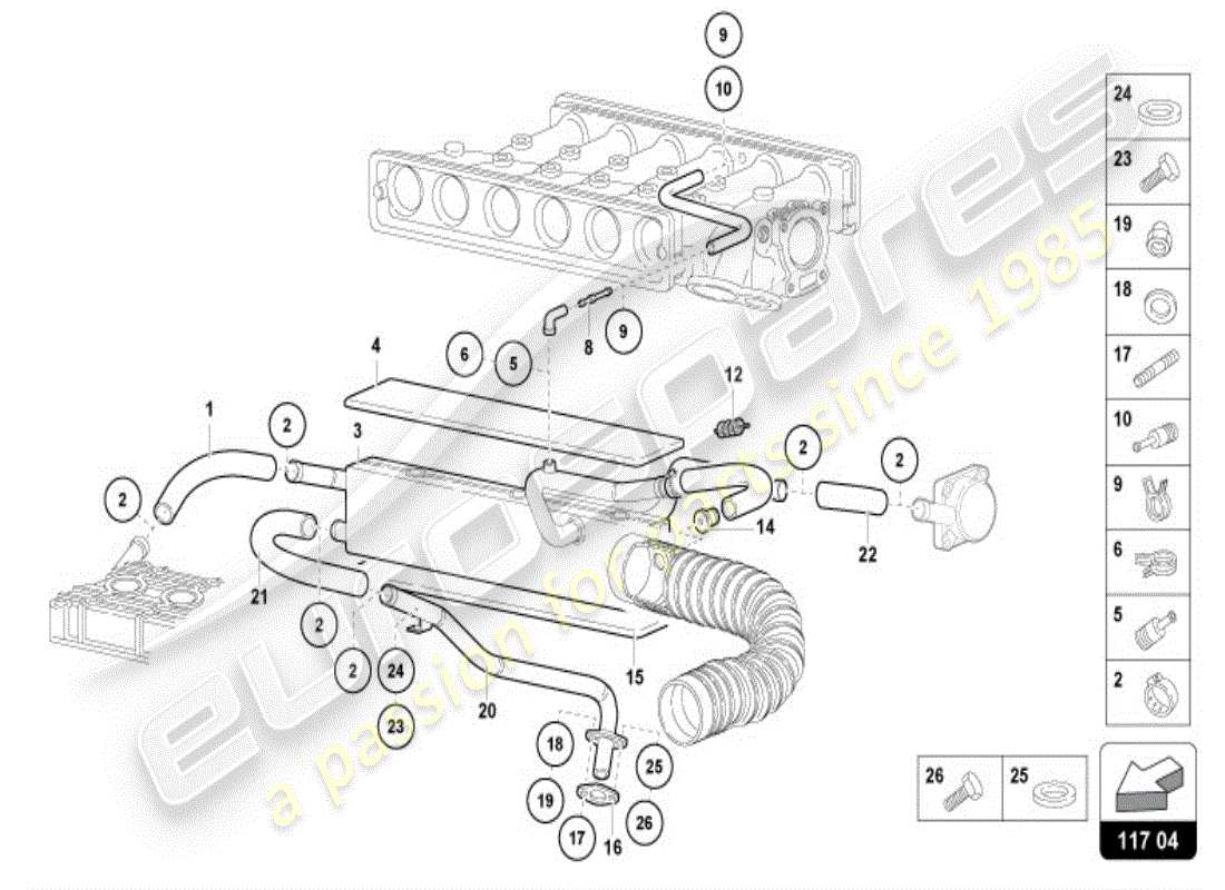 lamborghini diablo vt (1997) schema delle parti del raffreddatore dell'olio