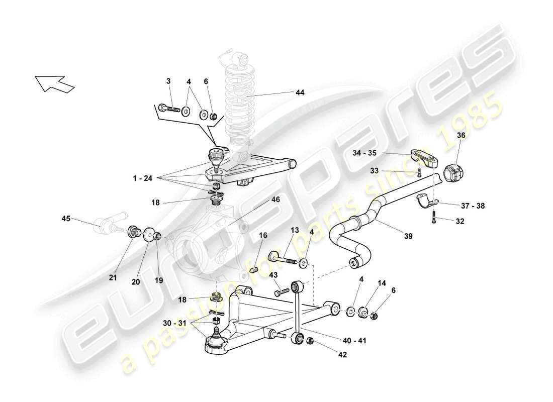 lamborghini lp640 coupe (2007) diagramma delle parti del braccio oscillante