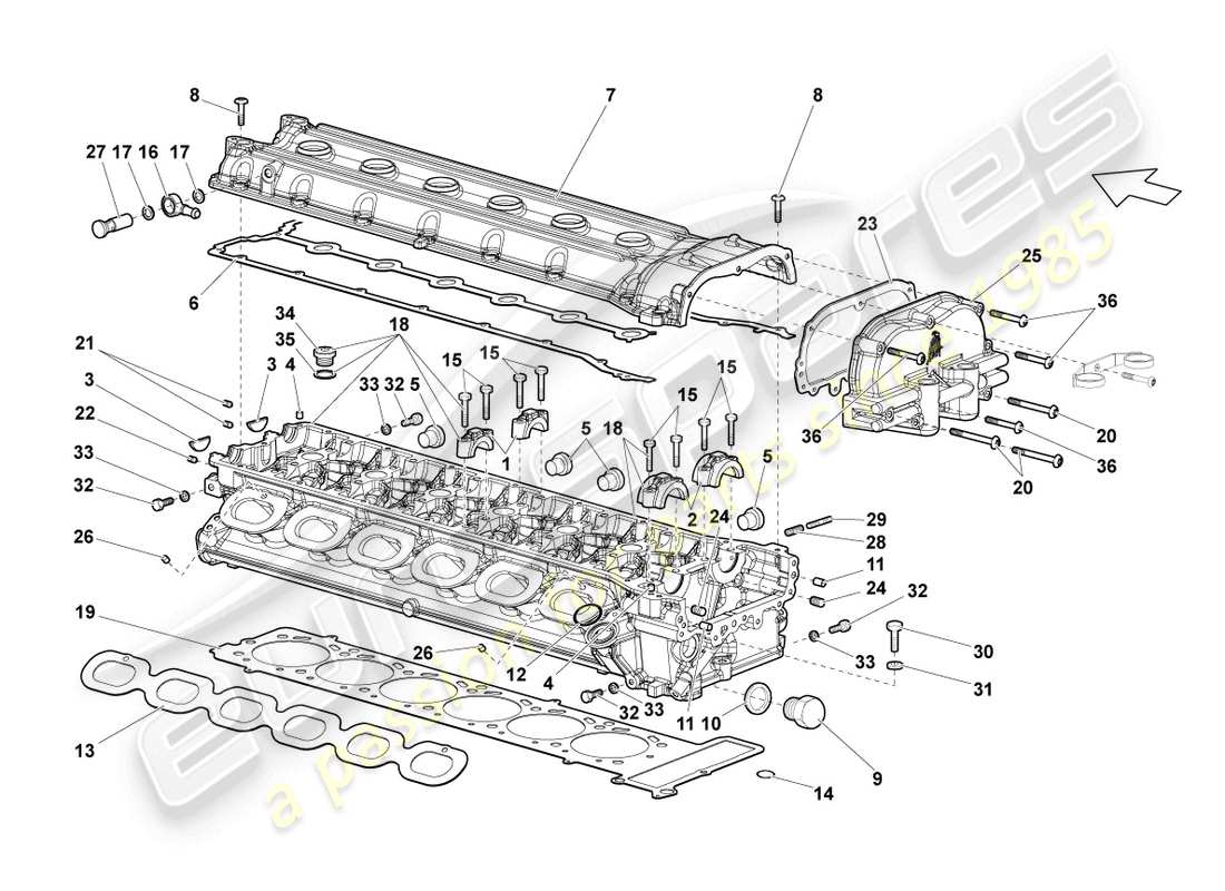 lamborghini lp640 roadster (2009) testa cilindro sinistra schema delle parti