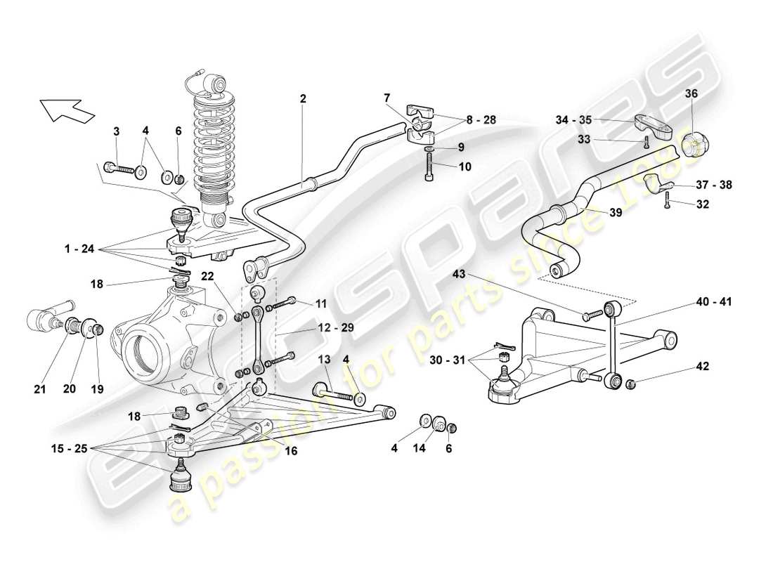 lamborghini lp640 coupe (2010) diagramma delle parti del braccio oscillante