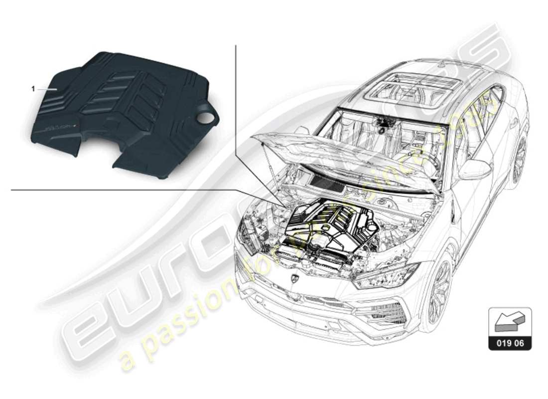 lamborghini urus performante (accessories) copertura motore diagramma delle parti