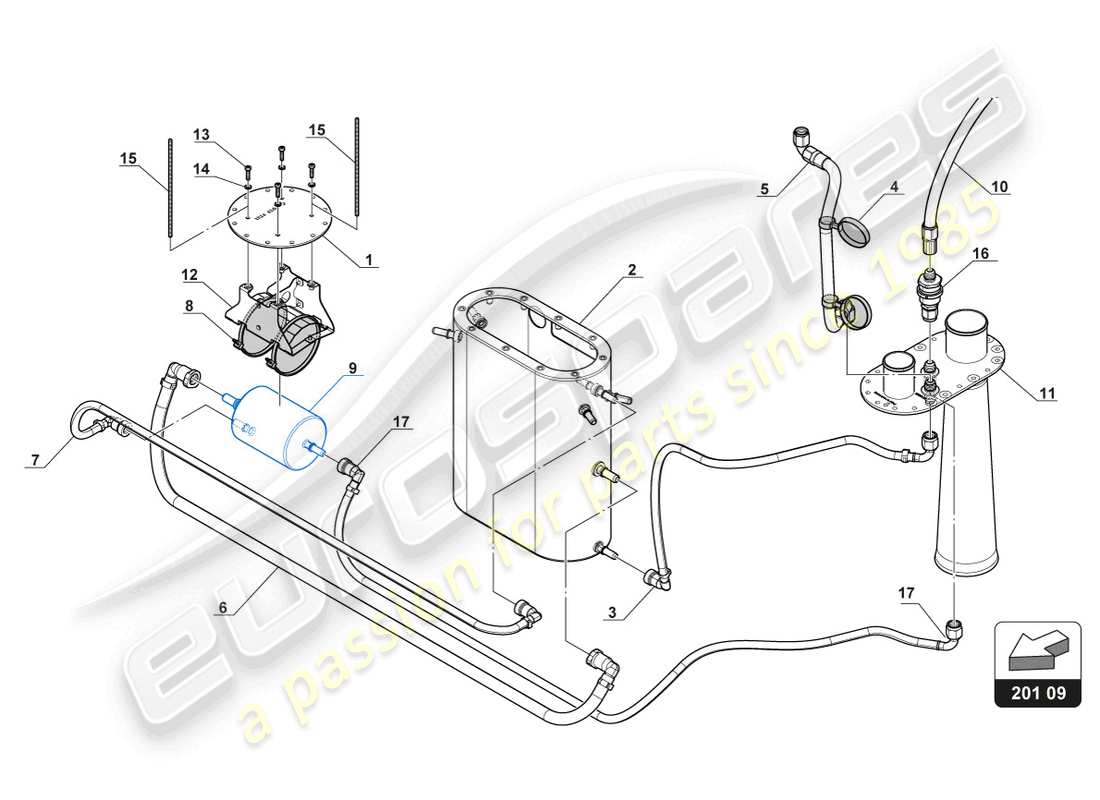 lamborghini 2018 (gt3 evo) diagramma delle parti del filtro del carburante