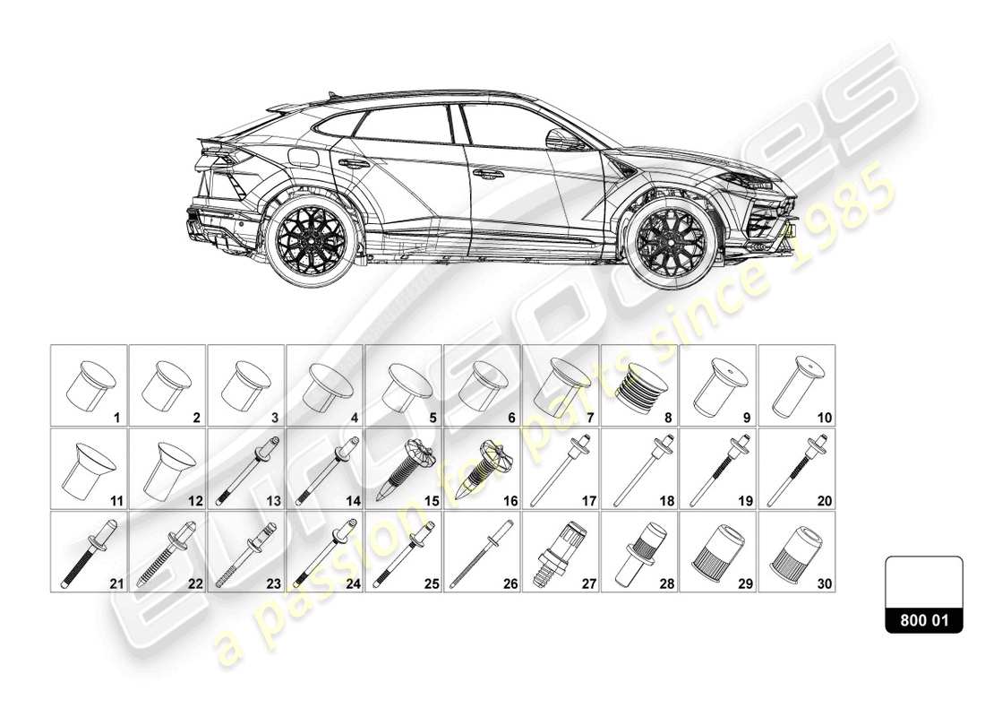 lamborghini urus s (2024) montaggio per carrozzeria diagramma delle parti