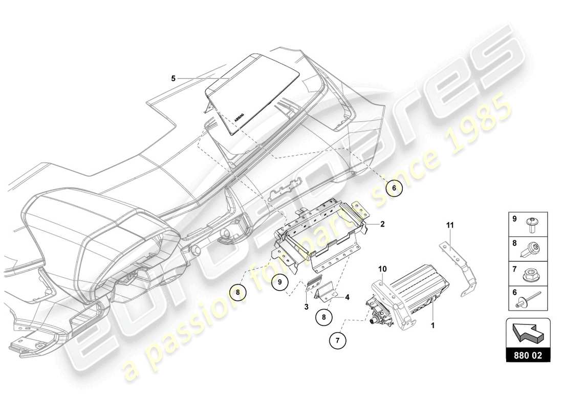 lamborghini 2022 (ultimae roadster) schema delle parti dell'unità airbag
