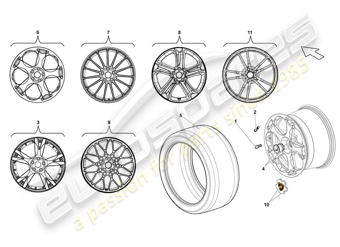 lamborghini lp560-4 spyder fl ii (2013) cerchio posteriore in alluminio diagramma delle parti