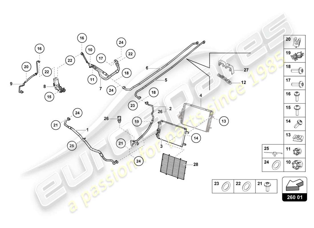 lamborghini evo spyder 2wd (2022) diagramma delle parti del condensatore a/c