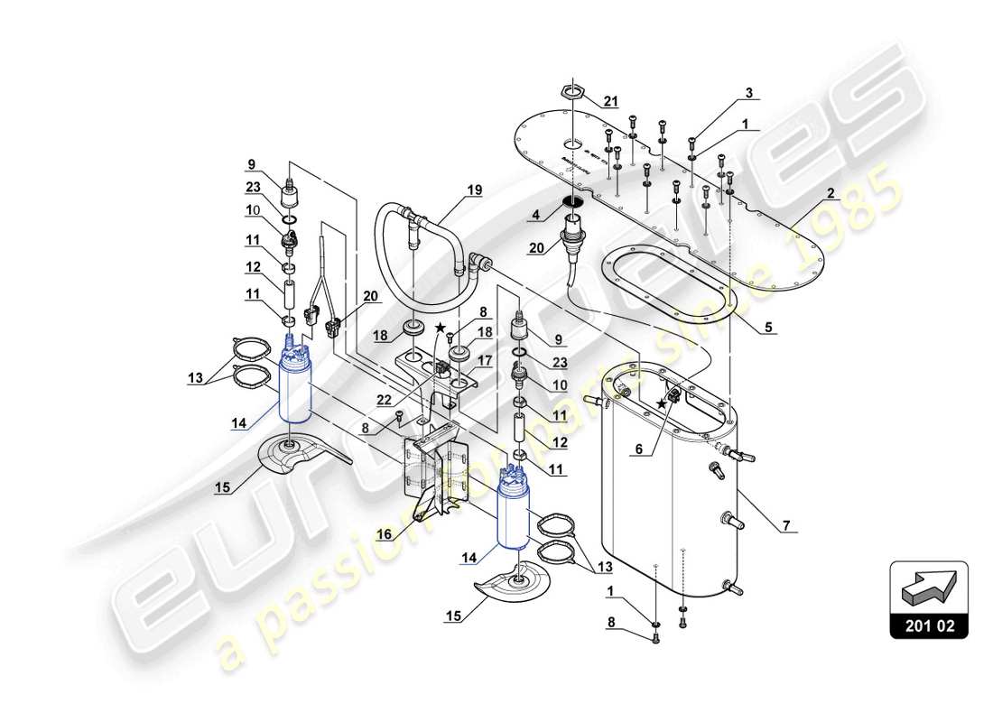 lamborghini 2018 (gt3 evo) diagramma delle parti delle pompe del carburante