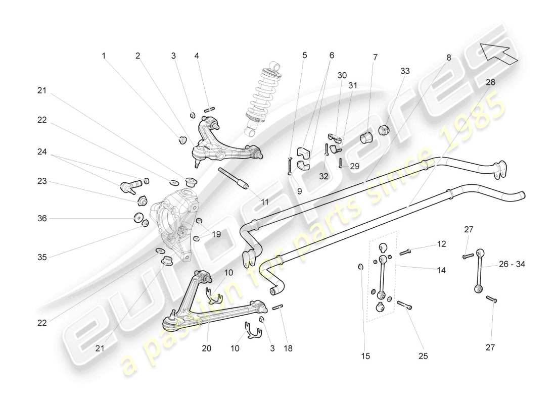 lamborghini gallardo coupe (2008) assale anteriore diagramma delle parti