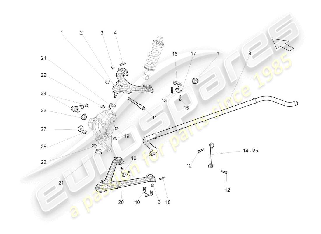 lamborghini gallardo coupe (2008) schema delle parti assale anteriore