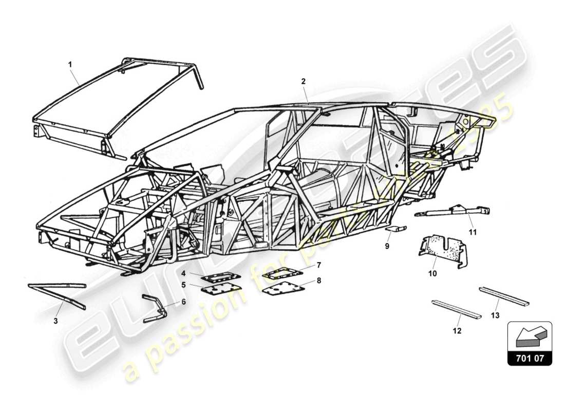 lamborghini countach 25th anniversary (1989) telaio diagramma delle parti