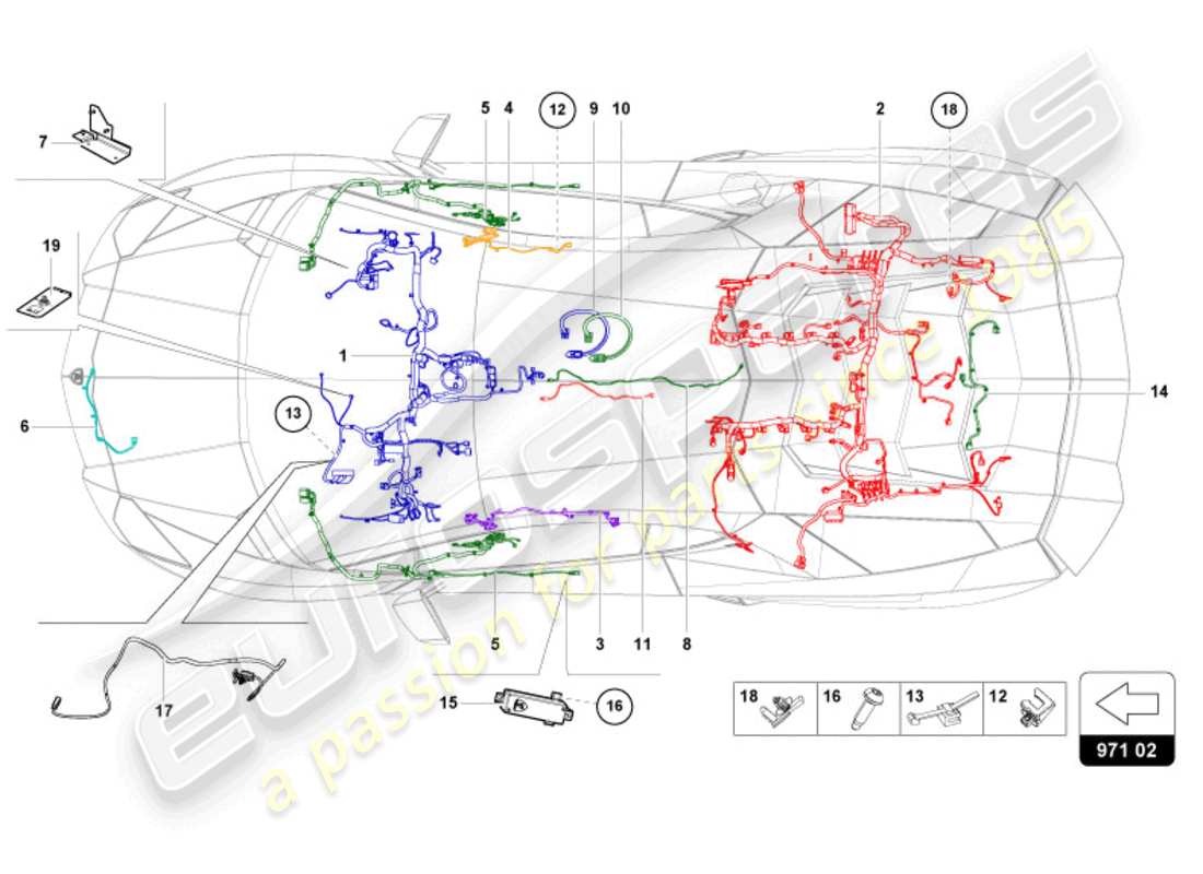 lamborghini ultimae (2022) cablaggi diagramma delle parti