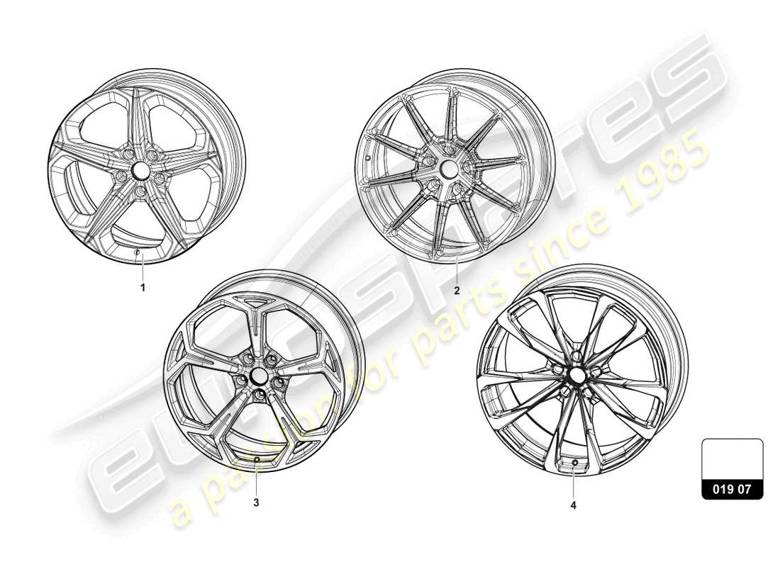 lamborghini urus performante (accessories) diagramma delle parti del cerchio in alluminio