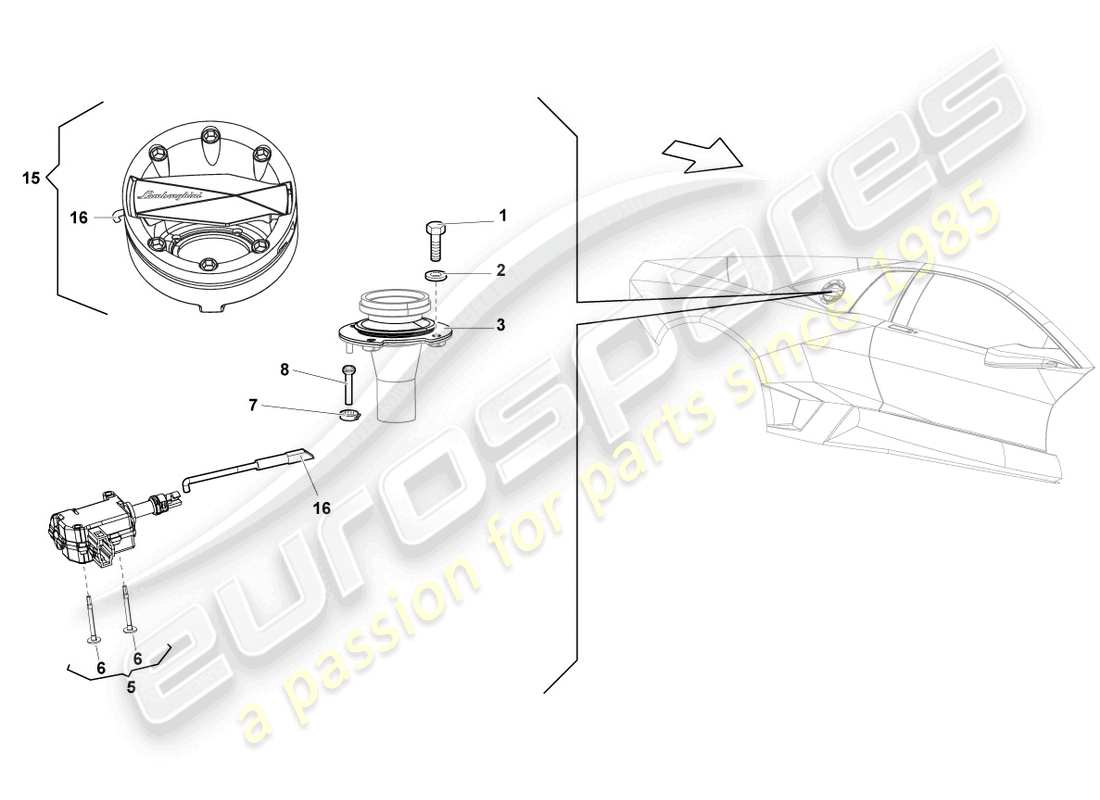 lamborghini reventon roadster sportello del riempimento del carburante diagramma delle parti