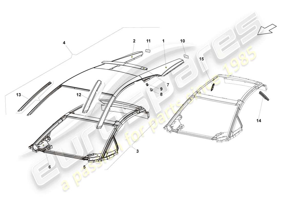 lamborghini superleggera (2008) diagramma delle parti del tetto