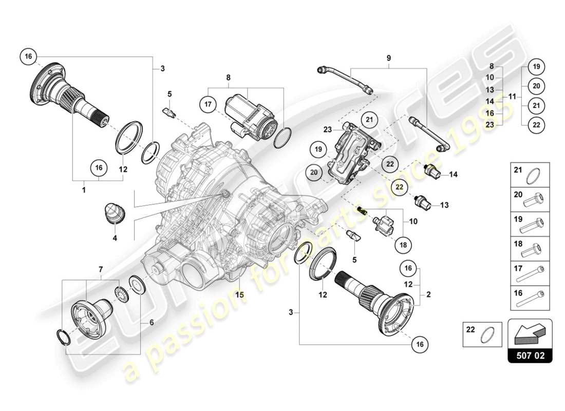 lamborghini urus (2022) per differenziale assale posteriore diagramma delle parti