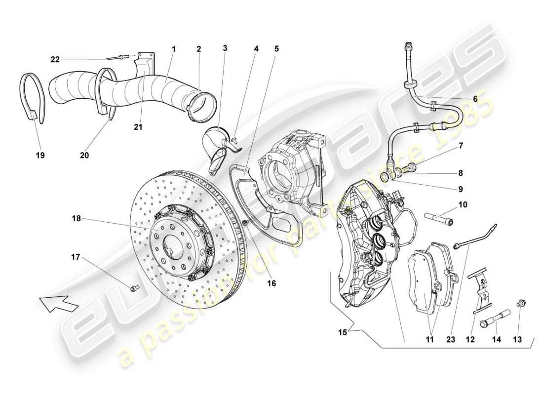 lamborghini reventon diagramma della parte anteriore del freno a disco