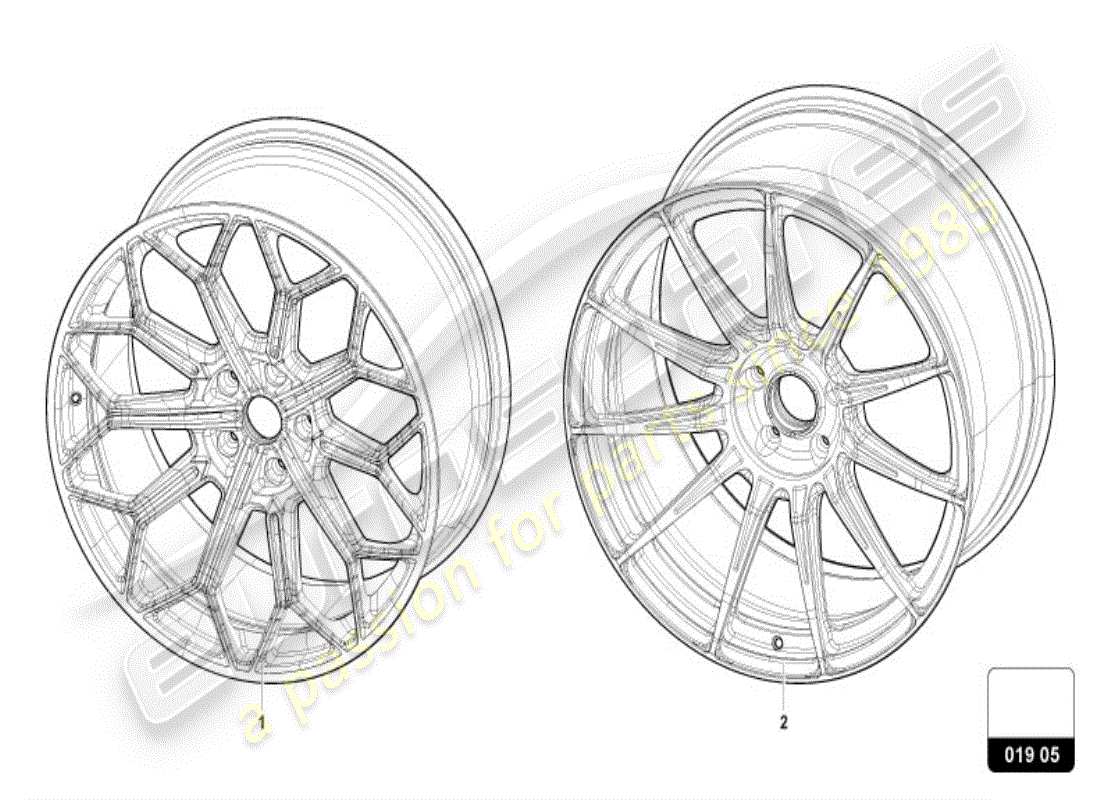 lamborghini urus performante (accessories) 1 set di cerchi in alluminio diagramma delle parti