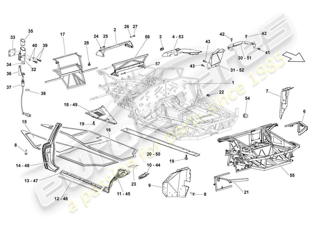 lamborghini reventon diagramma delle parti del telaio