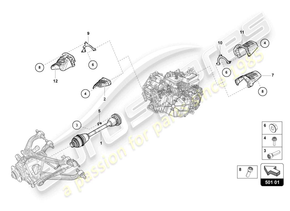 lamborghini tecnica (2023) semiasse posteriore diagramma delle parti
