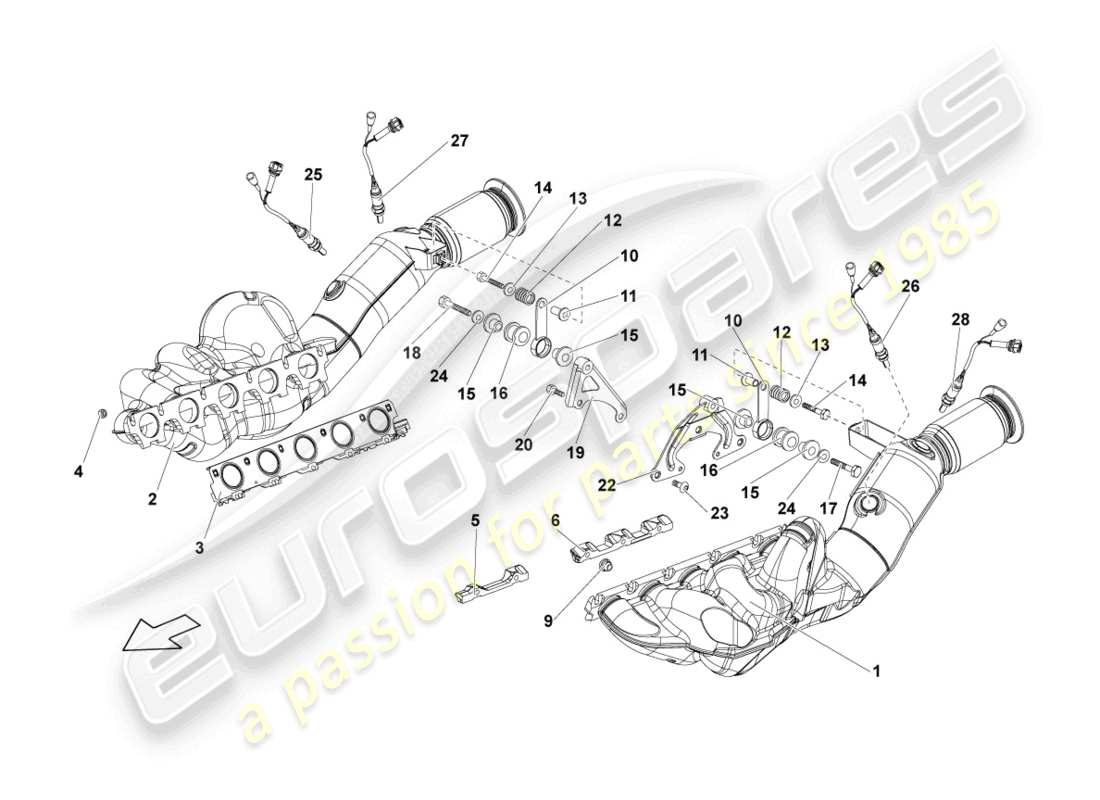 lamborghini lp550-2 coupe (2014) collettore di scarico con convertitore catalitico schema delle parti