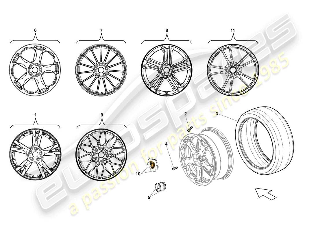 lamborghini lp570-4 sl (2014) cerchio in alluminio anteriore schema delle parti
