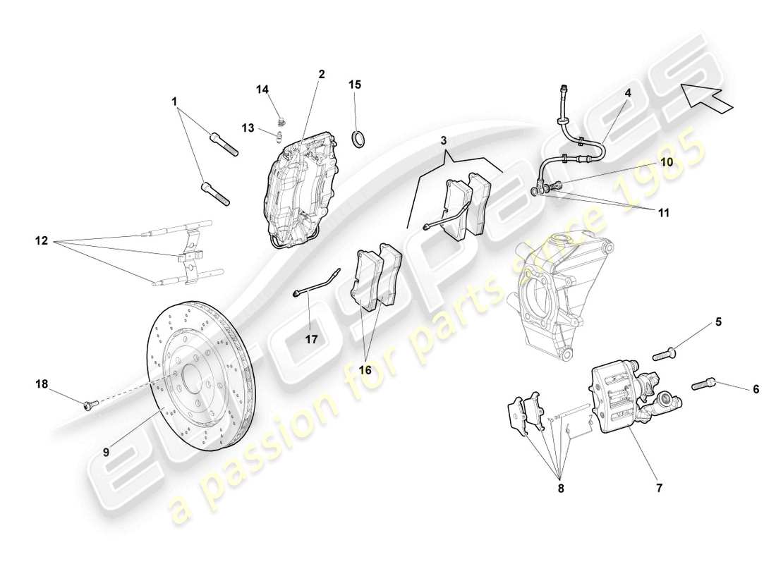 lamborghini superleggera (2008) schema delle parti freno a disco posteriore