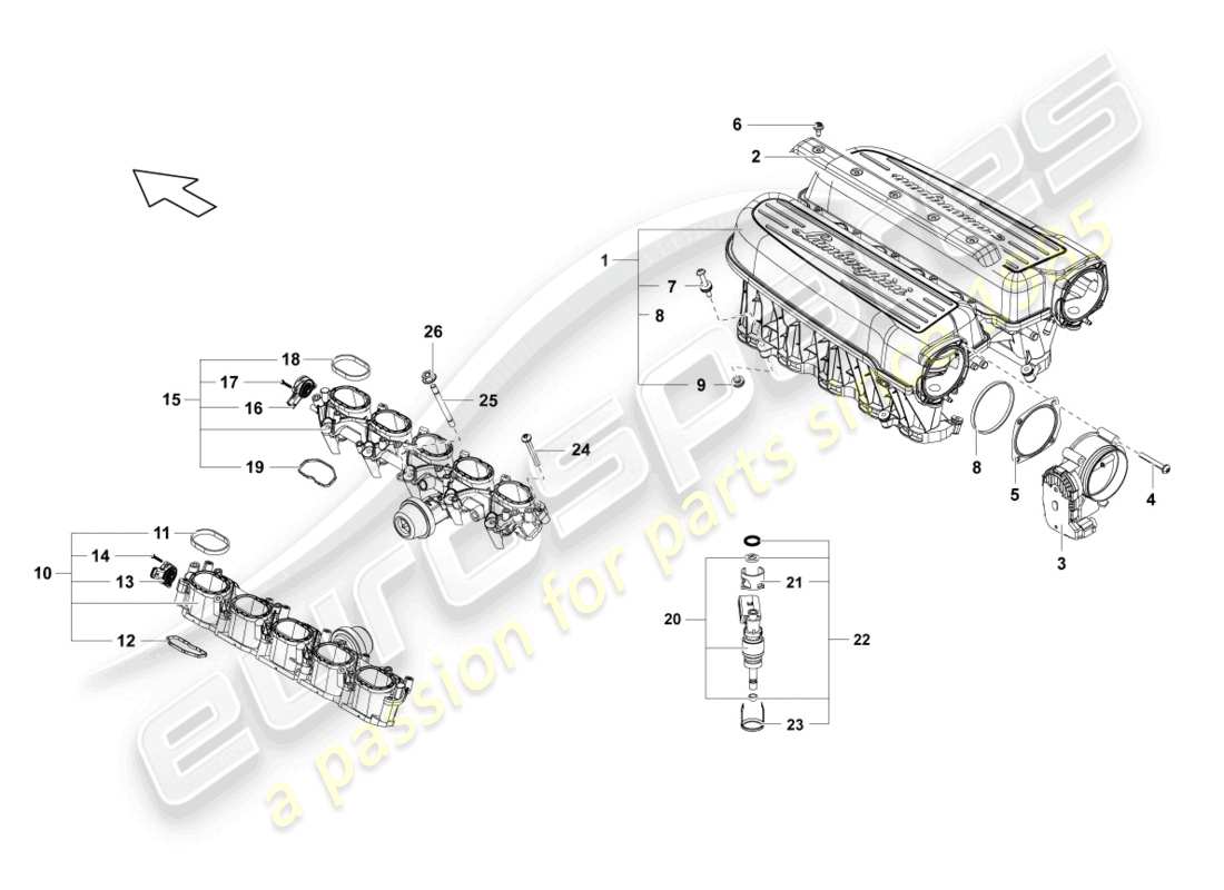 lamborghini lp550-2 coupe (2014) collettore di aspirazione schema delle parti