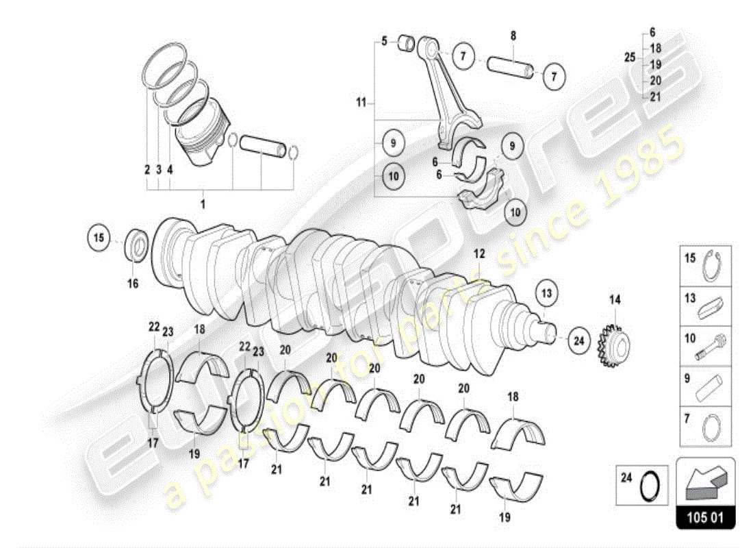lamborghini diablo vt (1996) albero motore con cuscinetti diagramma delle parti