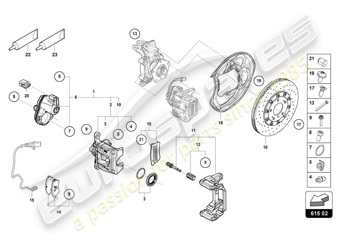 lamborghini urus (2021) freno posteriore a pinza fissa diagramma delle parti