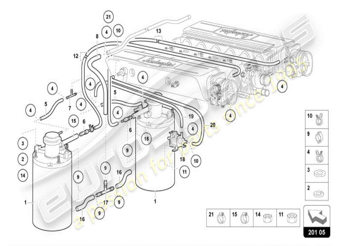 lamborghini diablo vt (1997) sistema di filtro a carboni attivi schema delle parti